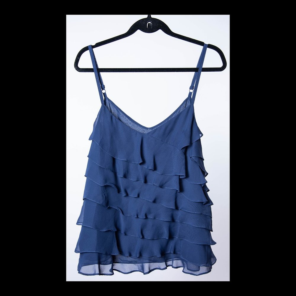 Ann Taylor Womens Navy Blue Ruffle Tier Cami Top Size 12